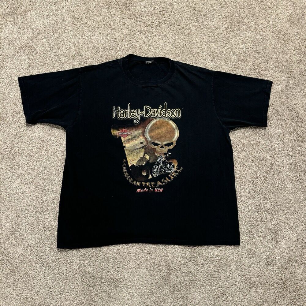 Vintage Y2K Harley Davidson Motorcycles Skull Biker Graphic T Shirt Size XXL